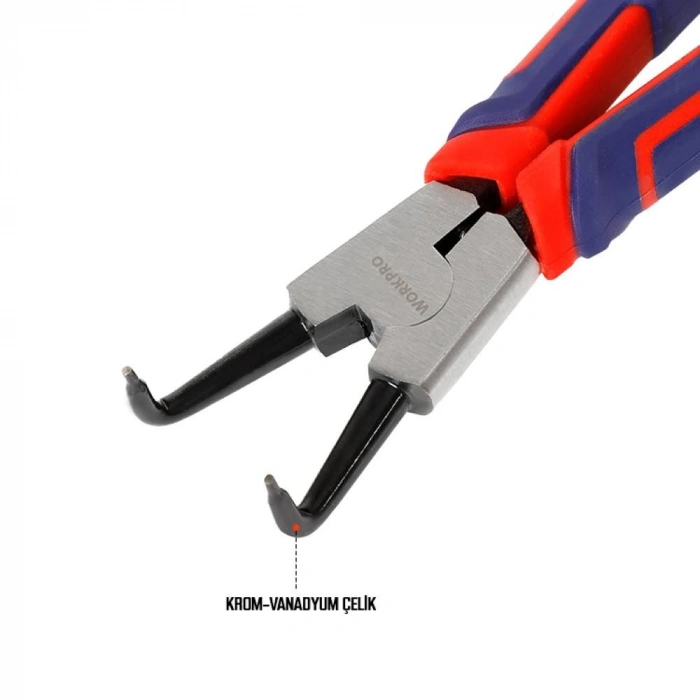 WORKPRO WP231151 180MM CR-V Eğri Uçlu Yaylı Profesyonel Dış Segman Pensesi