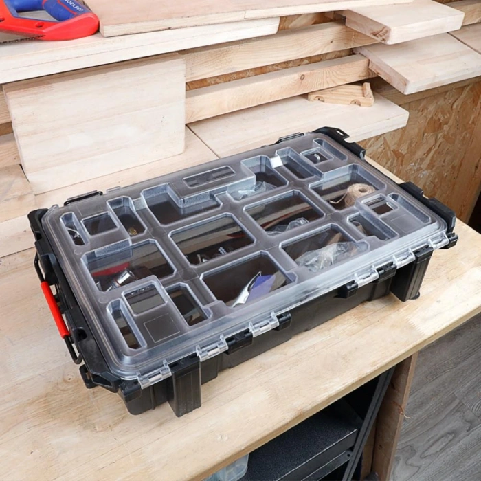 WORKPRO WP283029 24Lt 12 Gözlü Şeffaf Kapaklı İstiflenebilir 56x35x12,5cm Profesyonel Organizer Takım Çantası