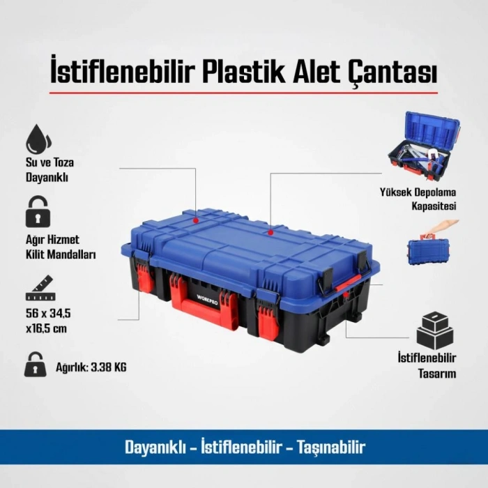 WORKPRO WP283030 32Lt 56x34,5x16,5cm İstiflenebilir Profesyonel Takım Çantası