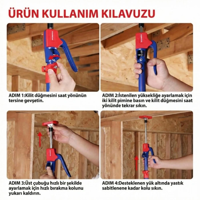 WORKPRO WP289035 60-115cm 70Kg Teleskobik Mandallı Ayarlanabilir 2’Li Çelik Destek Direği + Taşıma Çantası