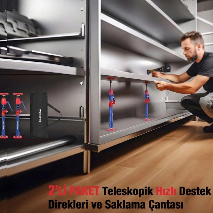 WORKPRO WP289036 47-75cm 70Kg Teleskobik Mandallı Ayarlanabilir 2’Li Çelik Destek Direği + Taşıma Çantası