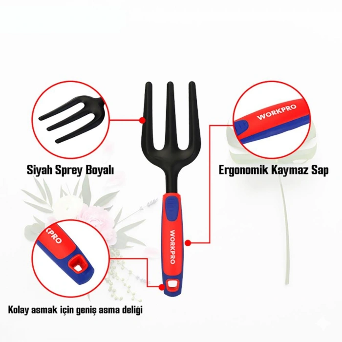 WORKPRO WP331027 290x82mm Çelik Profesyonel Mini Bahçe Çatalı