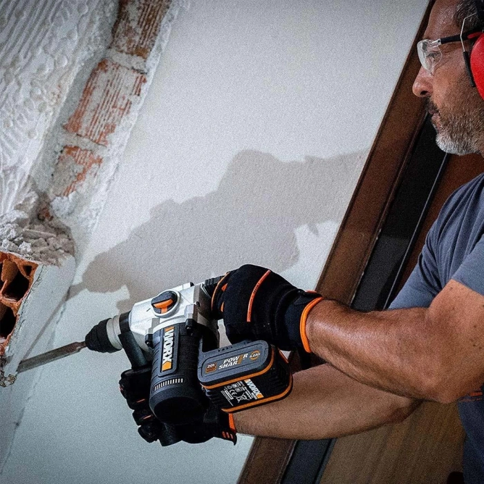 WORX WX380 20Volt 4.0Ah. 2.2J Li-ion Çift Akülü Şarjlı Profesyonel SDS-Plus Pnömatik Kırıcı/Delici