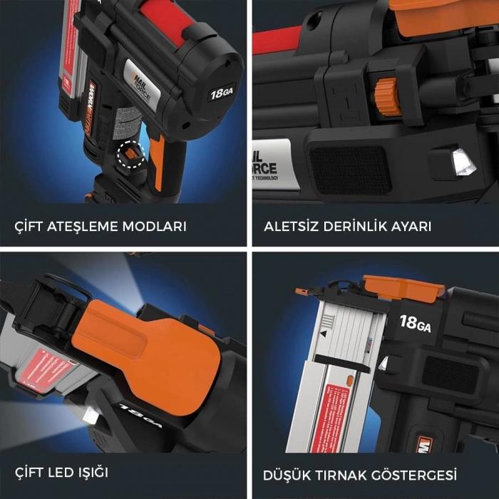 WORX WX842.9 20Volt 15-50mm Profesyonel Şarjlı Çivi Çakma Makinesi + 2700 Adet Yedek Çivi (Akü Dahil Değildir)