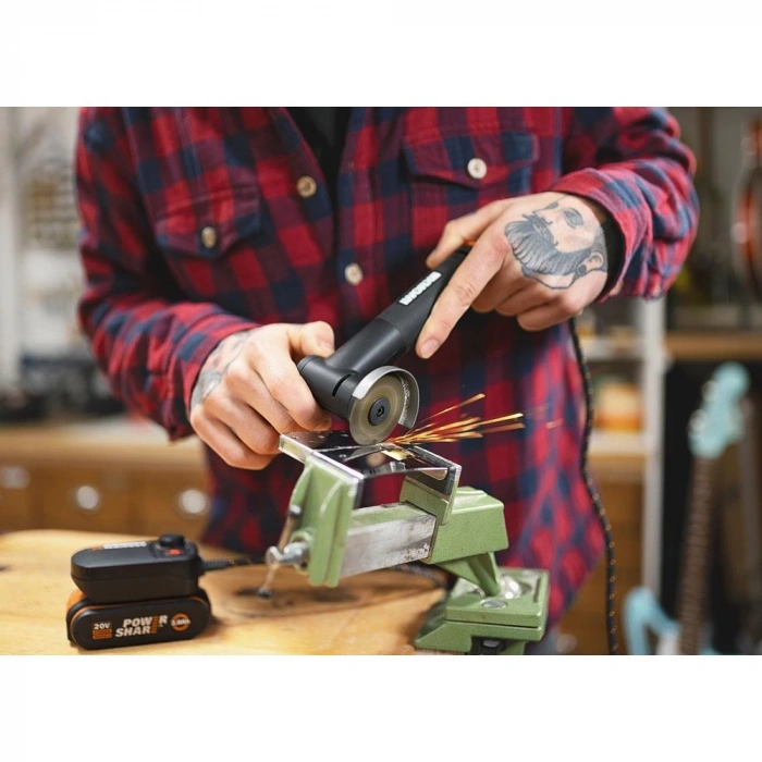 WORX WX990 MAKERX 20Volt 2.0Ah. Kömürsüz Profesyonel Gravür + 50MM Açılı Avuç Taşlama Kombo Set + 39 Parça aksesuar