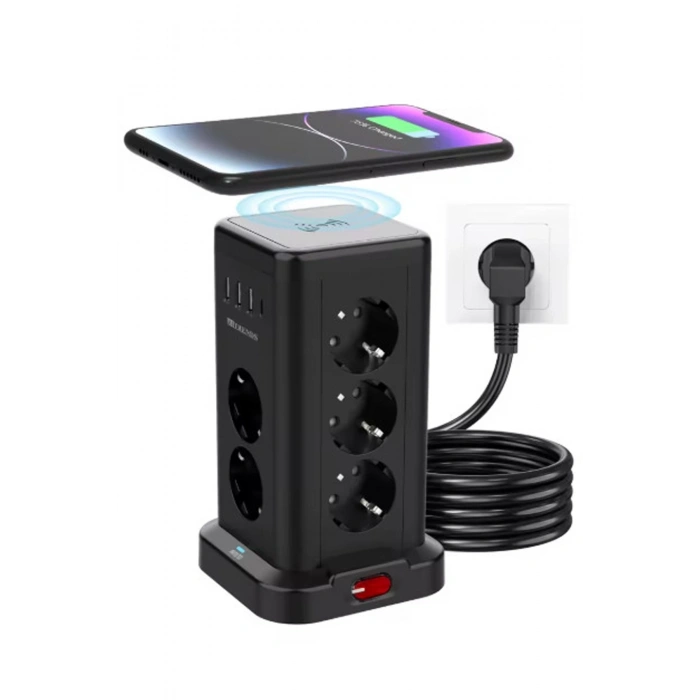 Wp711 Akım Korumalı Priz Kablosuz Şarj İstasyonu 11x Soket 3x Usb 1xtype-c Kablolu Grup Priz