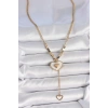 316L Çelik Gold Renk Zincir Beyaz Mineli Kalp Figür Sallantı Detay Kadın Kolye
