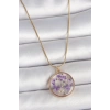 316L Çelik Gold Renk Zincir Daire Eposki Mor Çiçek Model Kadın Kolye
