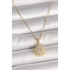 316L Çelik Gold Renk Zincir Zirkon Taşlı Güneş Model Kadın Kolye