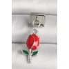 316L Çelik Gümüş Renk Kırmızı Gül Model Nomination Charm