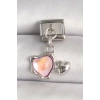 316L Çelik Gümüş Renk Pembe Mineli Kalp Model Nomination Charm