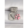 316L Çelik Gümüş Renk Pembe Pati lucky İşlemeli Kalp Model Nomination Charm