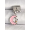 316L Çelik Gümüş Renk Pembe Simli Hilal Model Sallantı Detay Nomination Charm