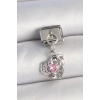 316L Çelik Gümüş Renk Pembe Zirkon Taşlı Kalpli Gül Model Nomination Charm