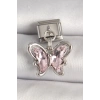 316L Çelik Gümüş Renk Pembe Zirkon Taşlı Kelebek Model Nomination Charm