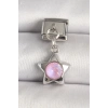 316L Çelik Gümüş Renk Pembe Zirkon Taşlı Yıldız Model Nomination Charm