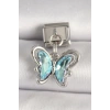 316L Çelik Gümüş Renk Turkuaz Zirkon Taşlı Kelebek Model Nomination Charm
