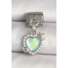 316L Çelik Gümüş Renk Yeşil Mineli Kalp Model Deniz Yıldız Detay Nomination Charm