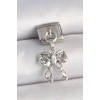 316L Çelik Gümüş Renk Zirkon Taşlı Kurdele Model Nomination Charm