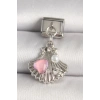 316L Çelik Gümüş Renk Zirkon Taşlı Pembe Mineli Kalp Detay Nomination Charm