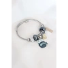 Mavi Kedi Figür Yıldız Detay Gümüş Renk Charm Çelik Kadın Bileklik