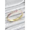 Mineli Gold Renk Pirinç Pembe Çiçek Desenli Kadın Kelepçe