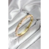 Mineli Pirinç Açık Pembe Kraliçe Taç Desenli Zirkon Taşlı Gold Renk Kadın Kelepçe