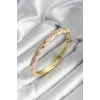 Mineli Pirinç Açık Pembe Kraliçe Taç Desenli Zirkon Taşlı Gold Renk Kadın Kelepçe
