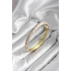 Mineli Pirinç Çiçek Desenli Zirkon Taşlı Gold Renk Kadın Kelepçe (çap 60 mm)