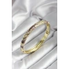 Mineli Pirinç Kahverengi Çiçek Desenli Zirkon Taşlı Gold Renk Kadın Kelepçe