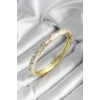 Mineli Pirinç Kırık Beyaz Çiçek Desenli Zirkon Taşlı Gold Renk Kadın Kelepçe
