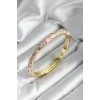 Mineli Pirinç Pembe Çiçek Desenli Gold Renk Kadın Kelepçe