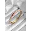 Mineli Pirinç Pembe Çiçek Desenli Gold Renk Kadın Kelepçe