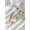 Mineli Pirinç Pembe Çiçek Desenli Gold Renk Kadın Kelepçe