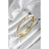 Mineli Pirinç Pembe Çiçek Desenli Zirkon Taşlı Gold Renk Kadın Kelepçe