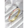 Mineli Pirinç Pembe Çiçek Desenli Zirkon Taşlı Gold Renk Kadın Kelepçe