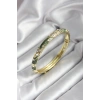 Mineli Pirinç Yeşil Çiçek Desenli Gold Renk Kadın Kelepçe