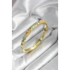 Mineli Pirinç Yeşil Çiçek Desenli Zirkon Taşlı Gold Renk Kadın Kelepçe
