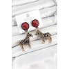 Pirinç Bordo Sallantılı 3D Zebra Model Gold Renk Kadın Küpe