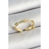 Pirinç Düğüm Figürlü Zirkon Taşlı Gold Renk Ayarlanabilir Kadın Yüzük