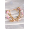 Pirinç Gold Renk Pembe Boncuklu Yıldız Figür Çoklu Kadın Bileklik