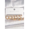 Pirinç Gold Renk Zirkon Taşlı 3 Çift Daire Model Kadın Küpe