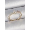 Pirinç Gold Renk Zirkon Taşlı Çiçek Model Ayarlanabilir Kadın Yüzük