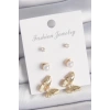 Pirinç Gold Renk Zirkon Taşlı İşlemeli Motif Model 3 Çift Kadın Küpe Seti