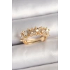 Pirinç Gold Renk Zirkon Taşlı Kalp Model Ayarlanbilir Kadın Yüzük
