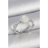 Pirinç Gümüş Renk Beyaz Gül Model Ayarlanabilir Kadın Yüzük