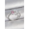 Pirinç Gümüş Renk Beyaz Mineli Pembe Zirkon Taşlı Çiçek Model Kadın Yüzük