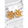 Pirinç Mineli Alevli Çiçek Model Gold Renk Kadın Küpe