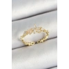 Pirinç Papatya Figürlü Zirkon Taşlı Gold Renk Ayarlanabilir Kadın Yüzük