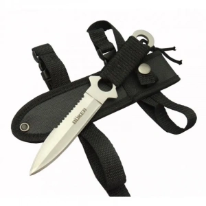 1-1 B D Kol Tip Kamp Bıçağı 21,5 Cm - Metalik, İp Saplı, Kola Takılan Kılıflı